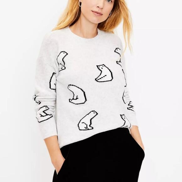 Loft Long Sleeve Pullover Sweater Small Gray Polar Bear Novelty Print Winter - Picture 1 of 9